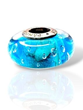 Pandora Retired Sky Blue Bubble Murano Glass Charm ALE 925